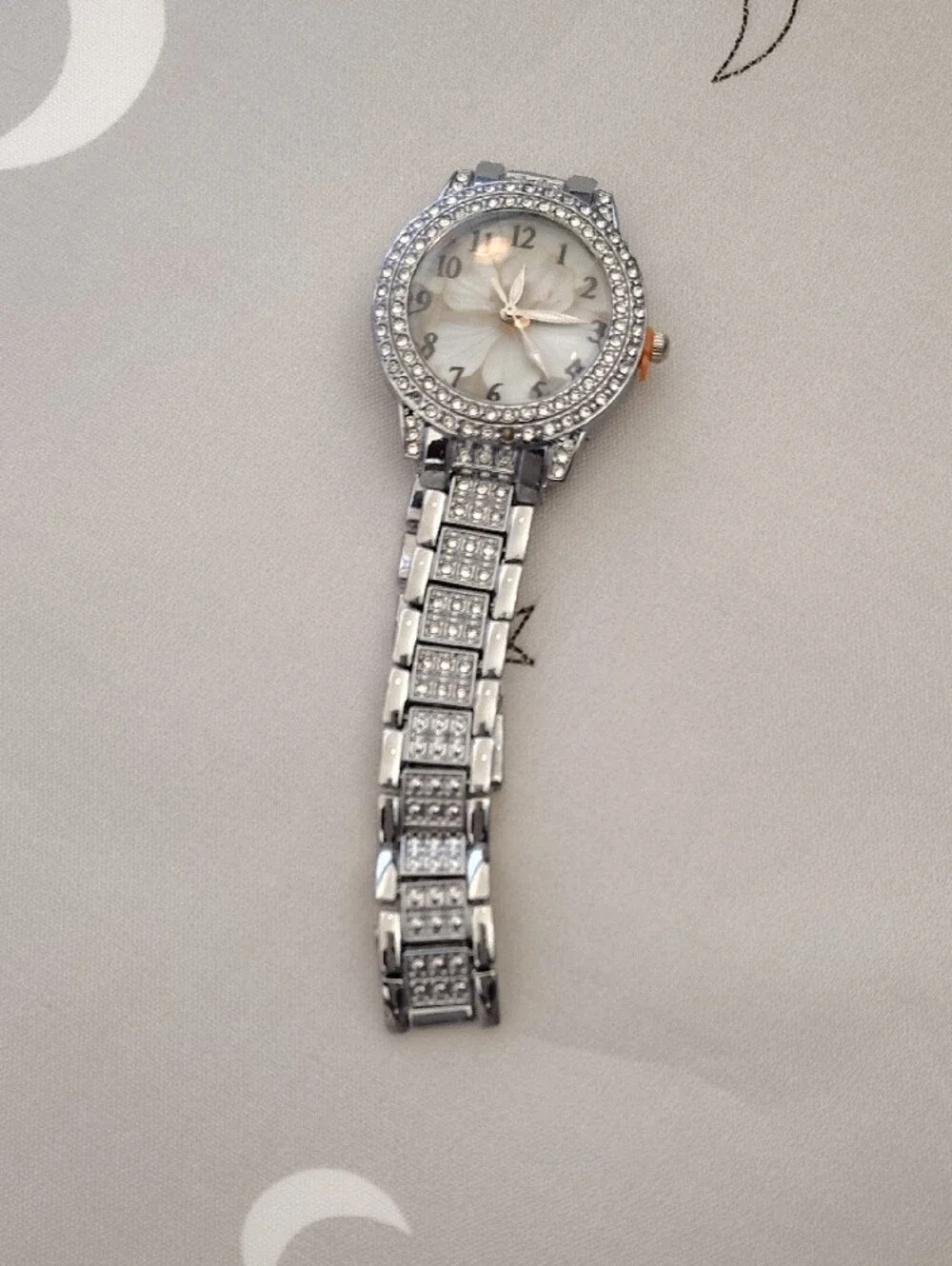 Silver Crystal Floral Dial Women's Watch